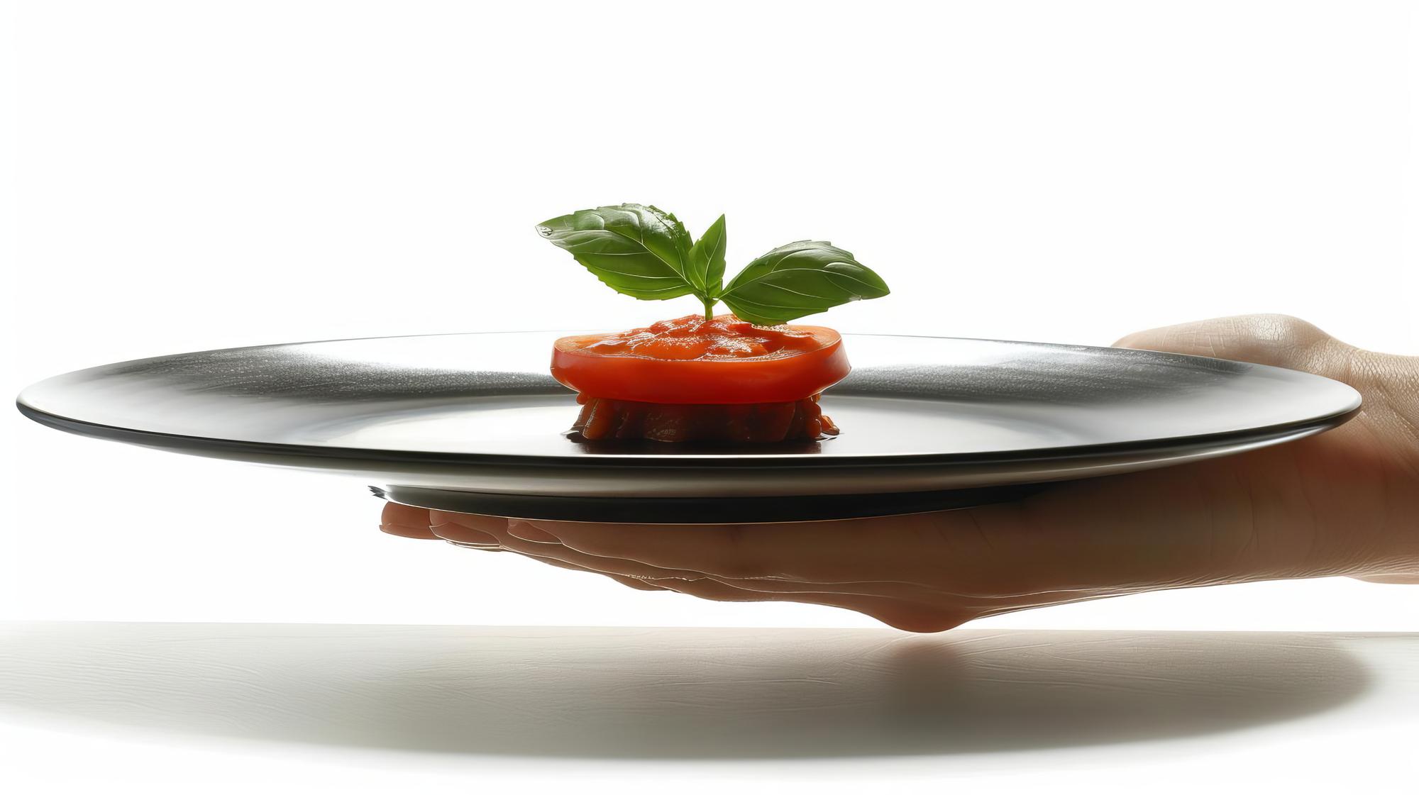 Chef che presenta un piatto moderno